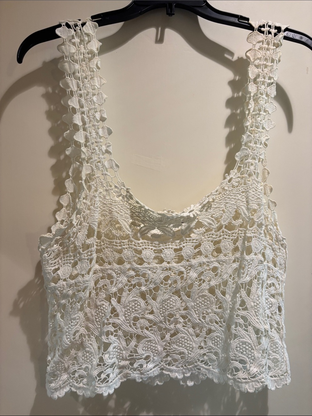 Women's Cream Crochet Tank Top - Lightweight Lace Overlay
